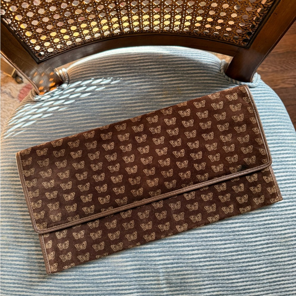 Vintage Bottega Veneta Brown Butterfly Jacquard Foldover Clutch